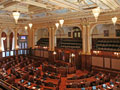 Evan Lloyd Architects - Illinois State Capitol in Springfield, Illinois - restoration of interior finishes included plaster moldings, etched glass, decorative painting and marble bases.